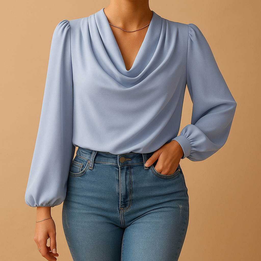 Elise | Luchtige chiffon blouse met V-hals en pofmouwen voor dames