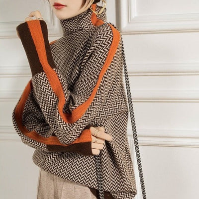 Vera | Trui met hoge kraag en contrasterende strepen