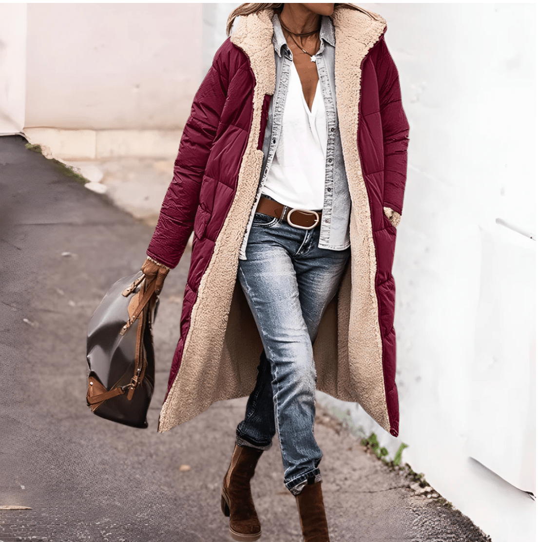 Avarena | Warme omkeerbara Parka-jas met sherpa-voering