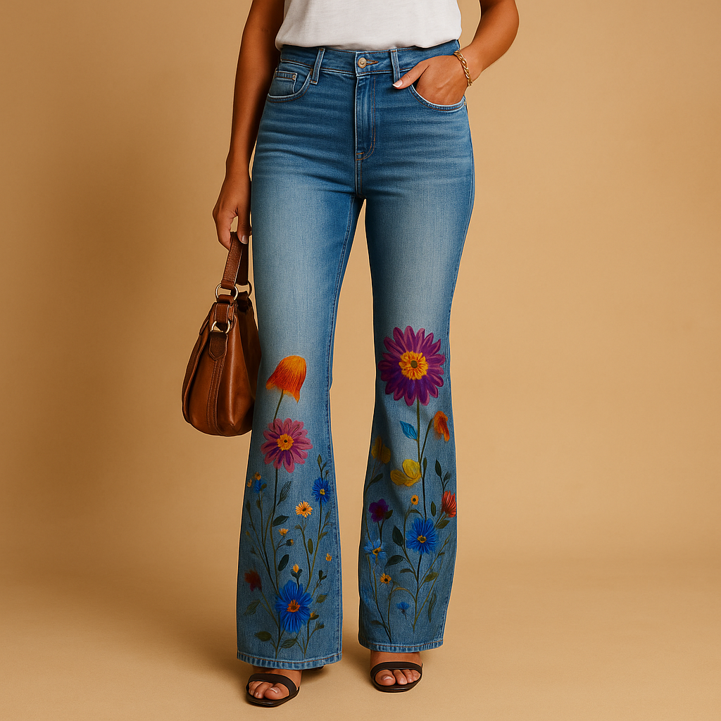 Elin | Flared jeans met bloemenprint voor dames