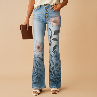 Elin | Flared jeans met bloemenprint voor dames