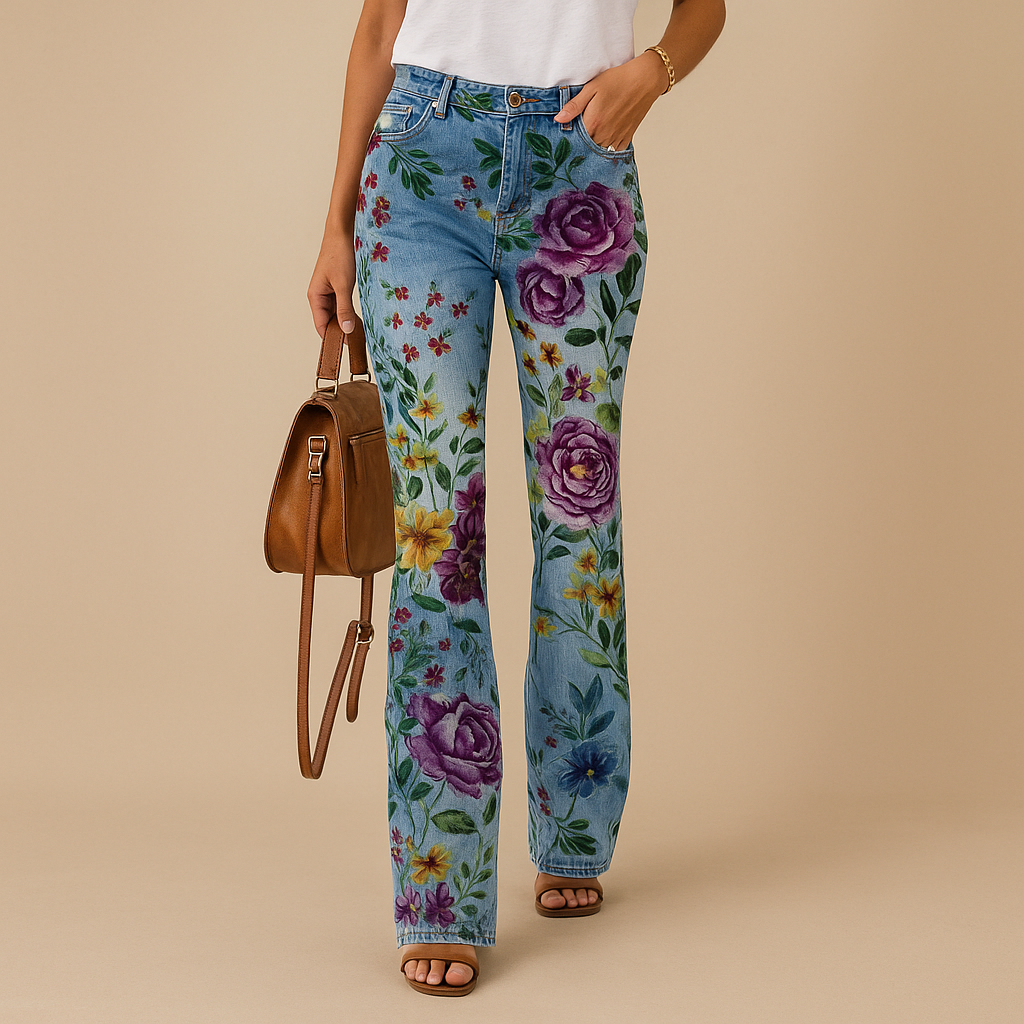Elin | Flared jeans met bloemenprint voor dames