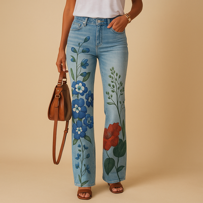 Elin | Flared jeans met bloemenprint voor dames