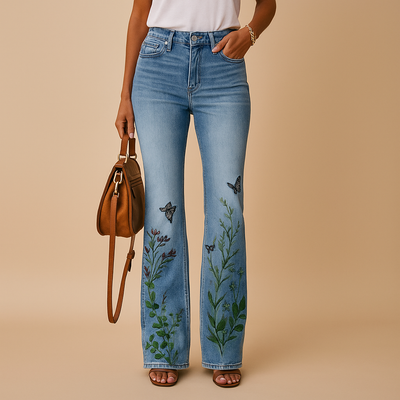 Elin | Flared jeans met bloemenprint voor dames
