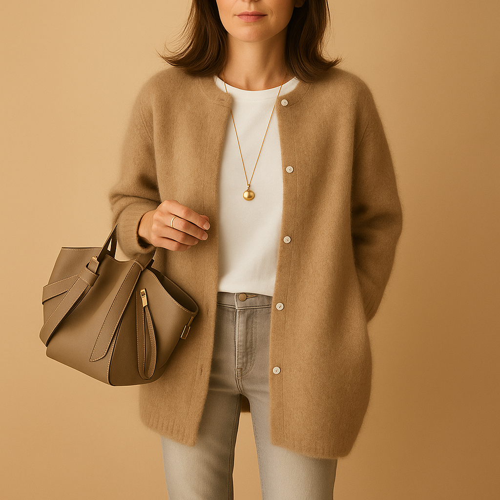 Julie | Gebreid damesvest met knopen en lange mouwen