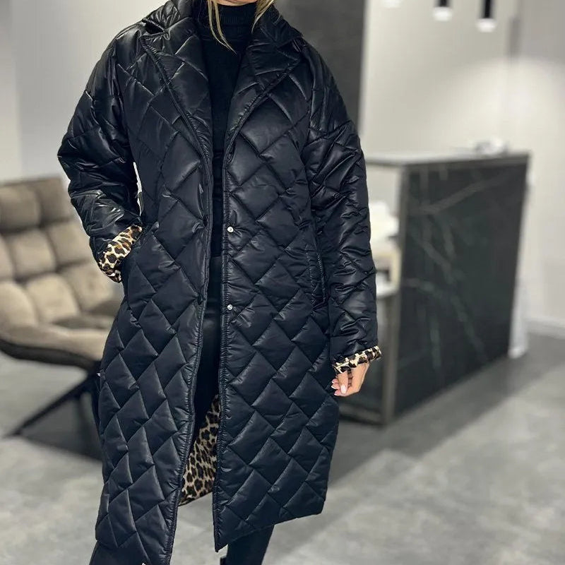 Dana | Dubbelzijdige gewatteerde jas met luipaardvoering