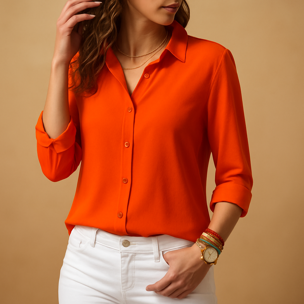 Elena | Lange mouwen blouse met V-hals en knoopsluiting voor dames