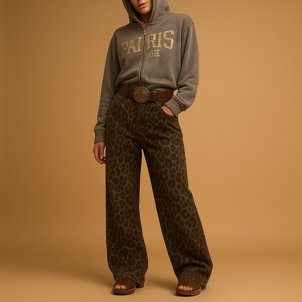 Nella | Leopard print slim fit jeans voor dames