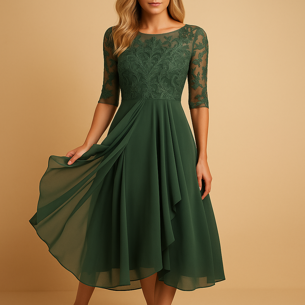 Liva | Midi-jurk met kanten top en asymmetrische rok voor dames