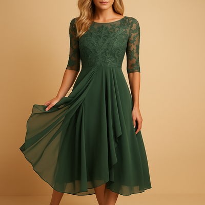 Liva | Midi-jurk met kanten top en asymmetrische rok voor dames