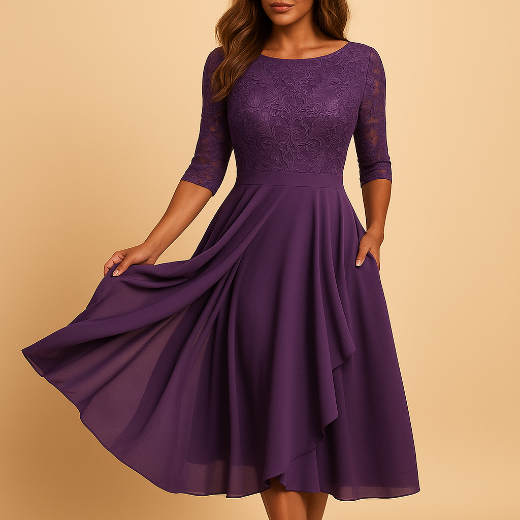 Liva | Midi-jurk met kanten top en asymmetrische rok voor dames