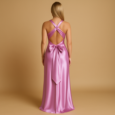 Celeste | Satijnen avondjurk zonder mouwen met halternek voor dames