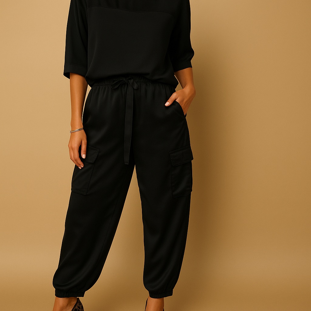 Amelia | Satijnen tweedelige set met half mouw top voor dames