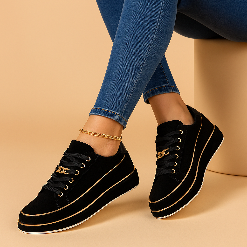 Fleur | Witte sneakers met gouden detail voor dames