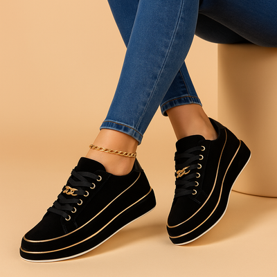 Fleur | Witte sneakers met gouden detail voor dames