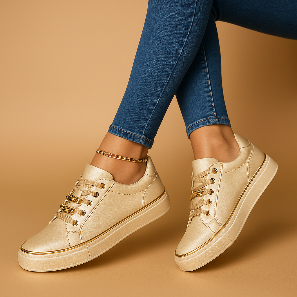 Fleur | Witte sneakers met gouden detail voor dames