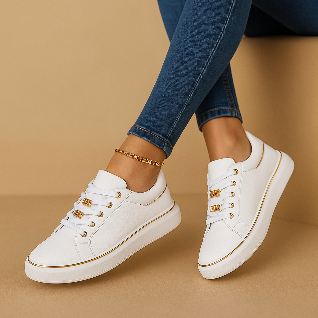 Fleur | Witte sneakers met gouden detail voor dames